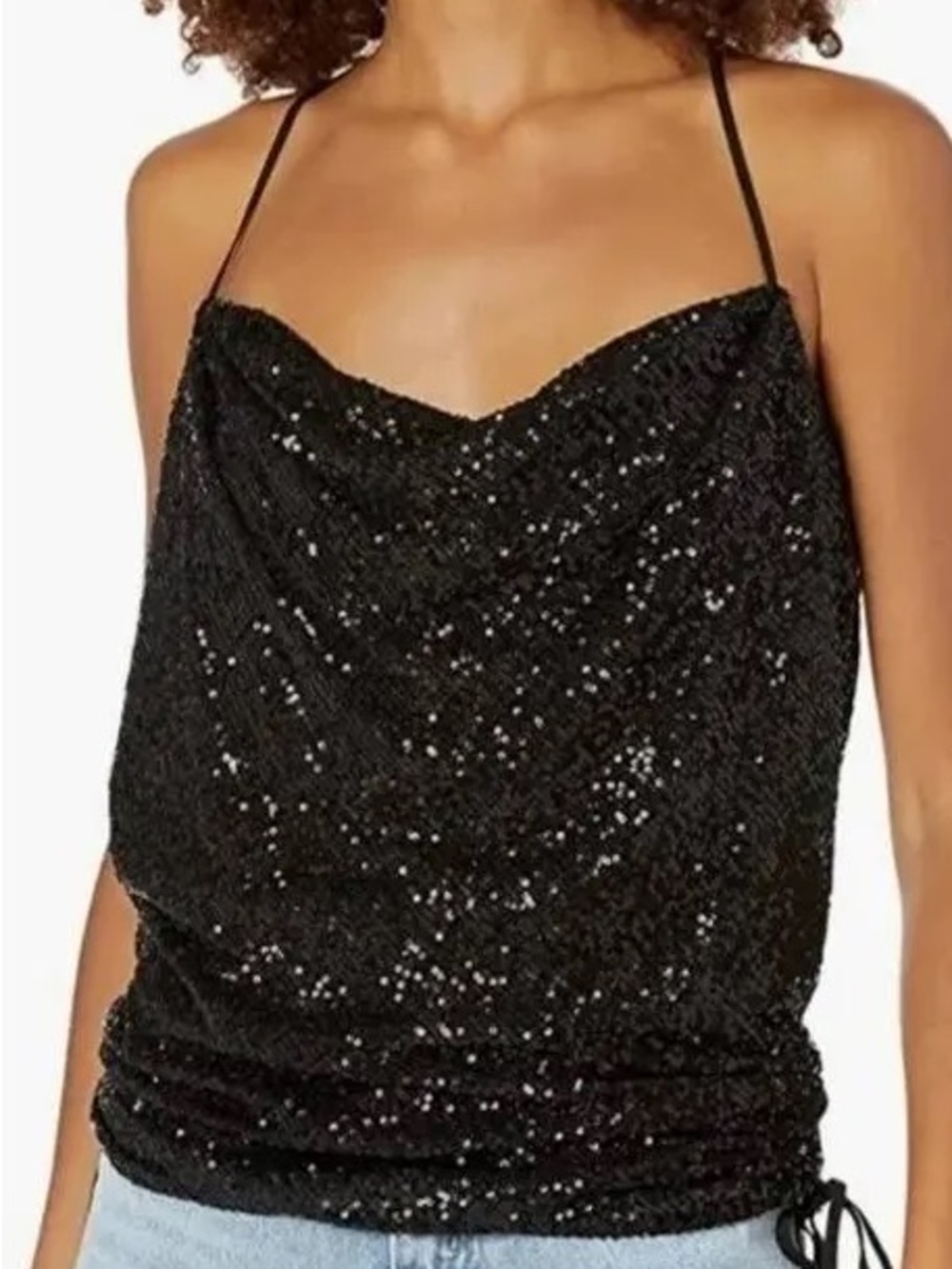 Black Sequin Cowl Neck Tank Top